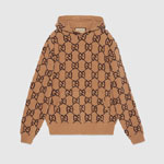 Gucci GG Wool Hooded Sweatshirt In Camel And Ebony 770582 XKDSL 2667