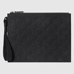 Gucci GG Rubber-effect Pouch In Black Leather 771319 AAC0G 1000