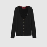 Gucci Extra Fine Rib Wool And Silk Cardigan In Black 786431 XKD2P 1152