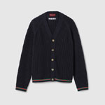 Gucci Ajour Cotton Knit Cardigan With Web In Navy 788009 XKD15 4345