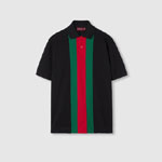 Gucci Cotton Polo Shirt With Web In Black 795180 XJGRQ 1043