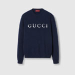 Wool Sweater With Gucci Intarsia In Dark Blue 795834 XKD7K 4594