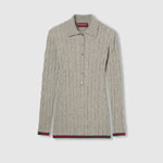 Gucci Fine Cable And Rib Wool Polo Top In Grey 803570 XKEED 1192