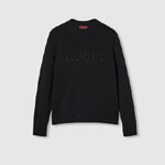 Gucci Wool Cashmere Sweater With Intarsia In Black 803964 XKECI 1043