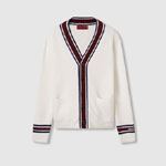 Gucci Wool Knit Cardigan With Intarsia In White 811242 XKEGR 9692