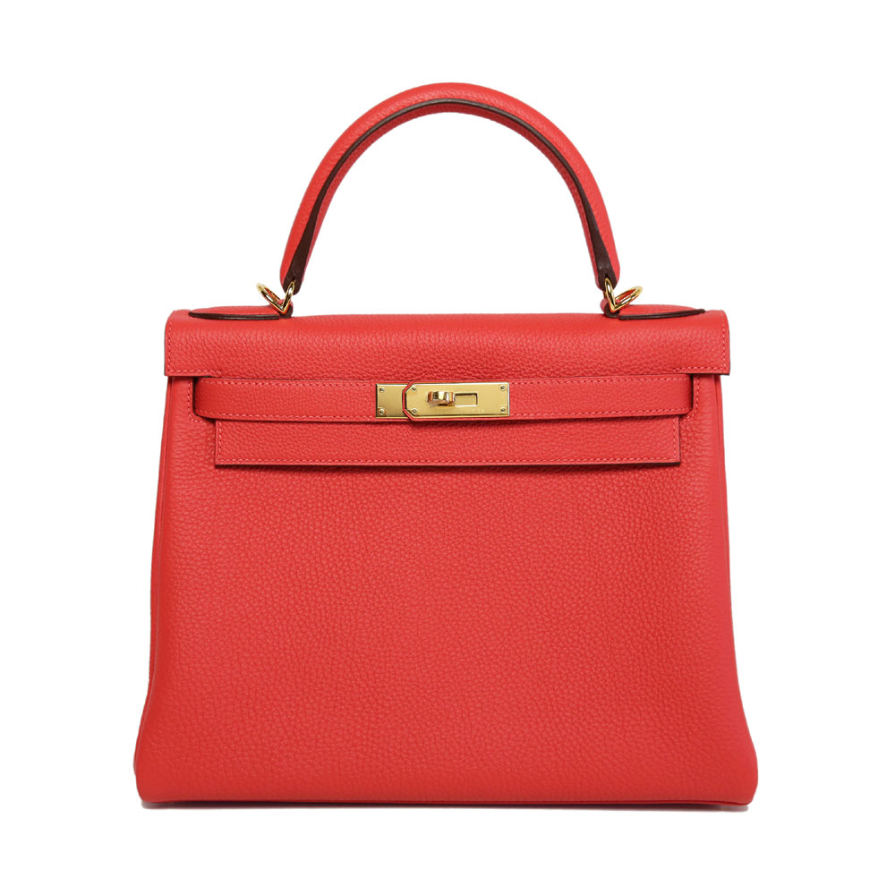 Hermes Kelly Rouge Pivoine 28cm Togo Gold H027630CAS5: Image 1