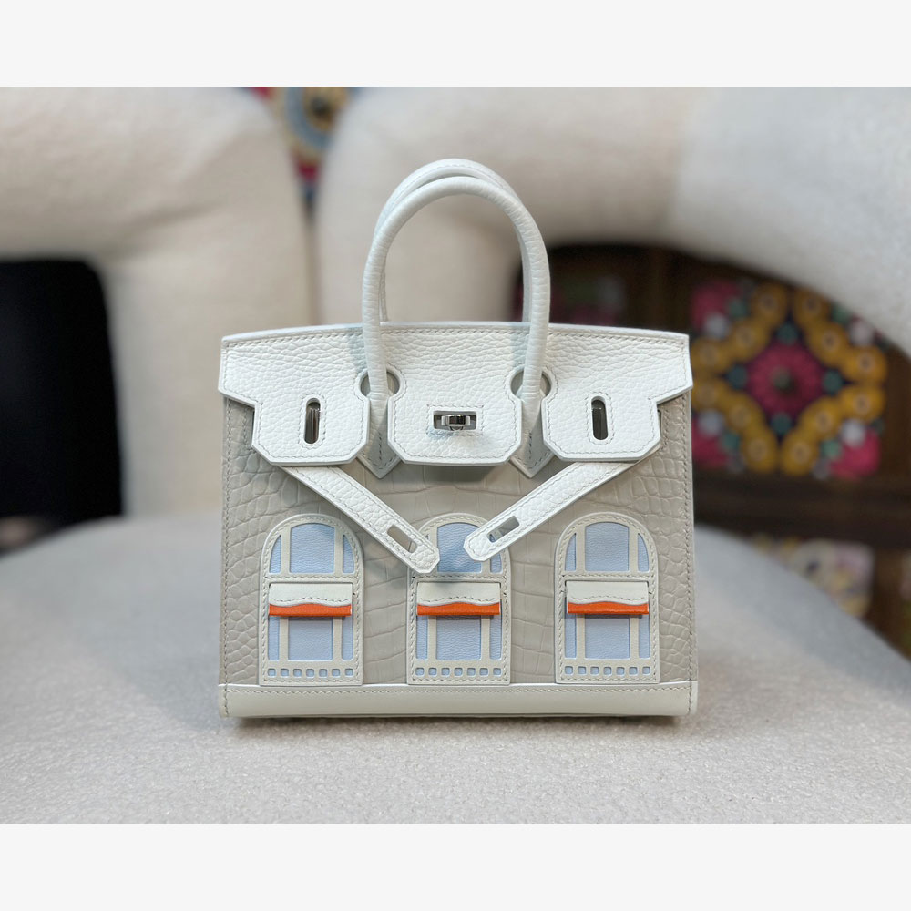 Hermes 20CM Sac Birkin Faubourg crocodile in White: Image 4