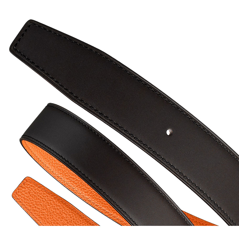 Hermes 32mm mens leather strap in charcoal sombrero pumpkin togo calfskin H068526CAAG: Image 1