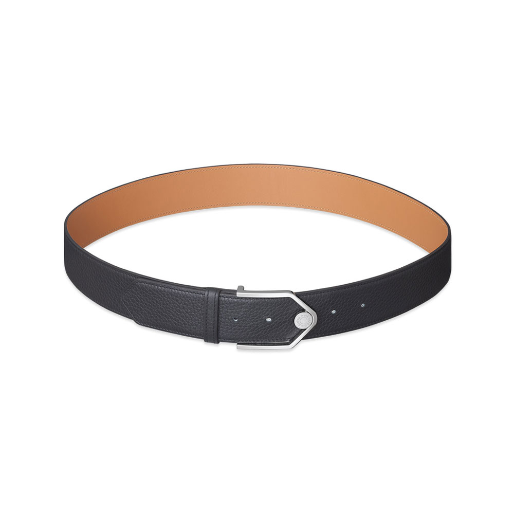 Hermes mens belt in Taurillon Clemence with buckle in palladium Licol H070120CK89: Image 1