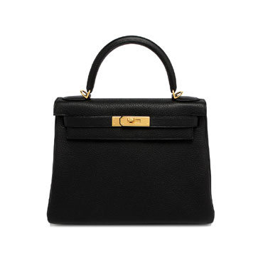 Hermes Kelly Black Clemence Gold H027630CQ89