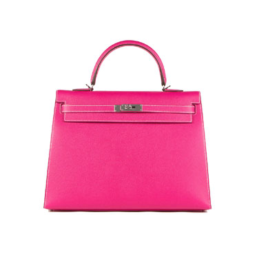 Hermes Kelly Bag Rose Tyrien 35cm Epsom Palladium H027631CK65