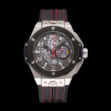 Hublot Big Bang Ferrari Black Dial And Bezel Stainless Steel Case Black Leather Strap HB6237