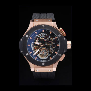 Hublot King Power Tourbillon Black Strap Gold Dial HB6258