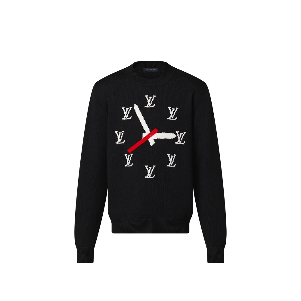 Louis Vuitton Black Clock Intarsia Pullover Sweater 1AA4HM: Image 1