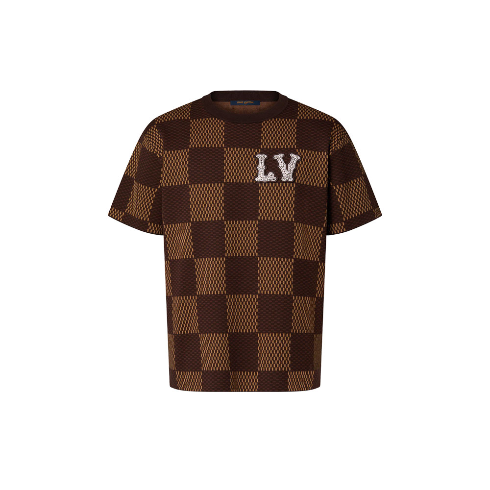 Short-Sleeved Cotton Damier Crewneck Crystal LV Patch 1AFIUS: Image 1