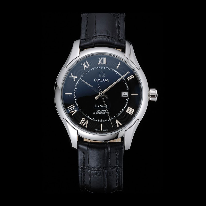 Omega DeVille Black Dial Stainless Steel Case Black Leather Strap OMG6440: Image 1