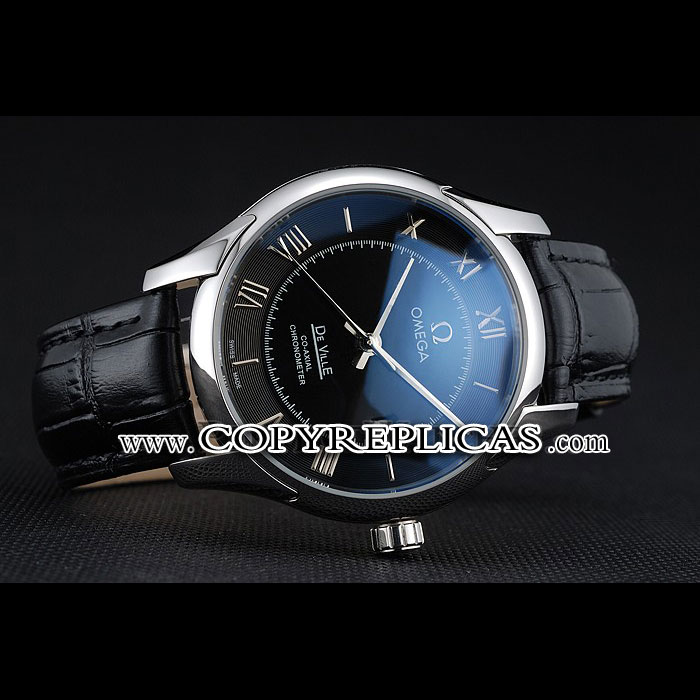 Omega DeVille Black Dial Stainless Steel Case Black Leather Strap OMG6440: Image 2