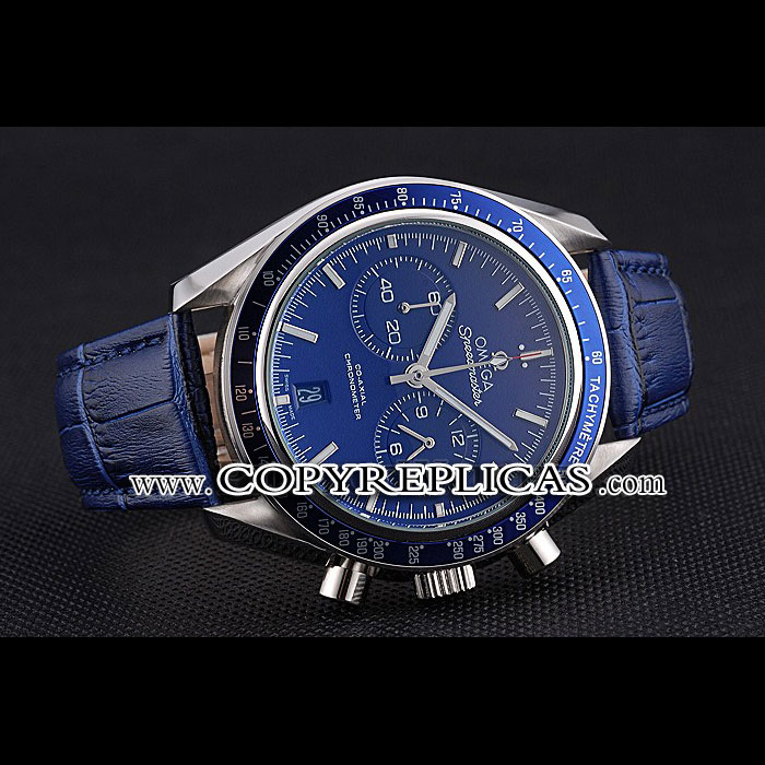 Omega Speedmaster Blue Dial Stainless Steel Case Blue Leather Strap OMG6454: Image 2