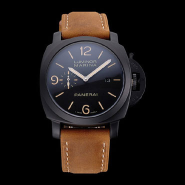 Panerai Luminor Marina Black Dial Matte Black Steel Case Brown Suede Leather Strap PAM6508