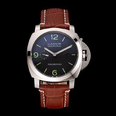 Panerai Luminor Marina 1950 Black Dial Brushed Steel Case Light Brown Leather Strap PAM6509