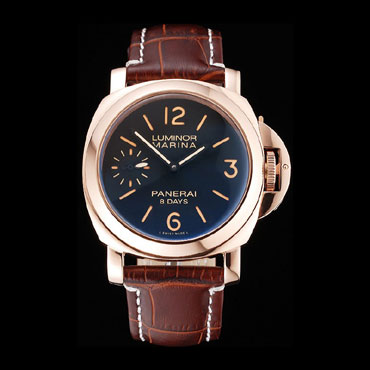 Panerai Luminor Marina 8 Days Black Dial Rose Gold Case Brown Leather Strap PAM6510