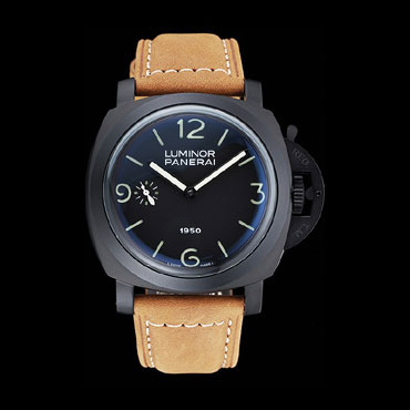 Panerai Luminor Black Ionized Stainless Steel Case Black Dial Brown Suede Leather Strap PAM6512