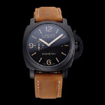 Panerai Luminor Marina Black Dial Matte Black Steel Case Brown Suede Leather Strap PAM6508