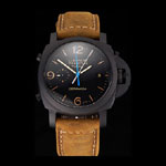 Swiss Panerai Luminor Ceramica Flyback Chronograph Black Dial Black Case Brown Strap PAM6525