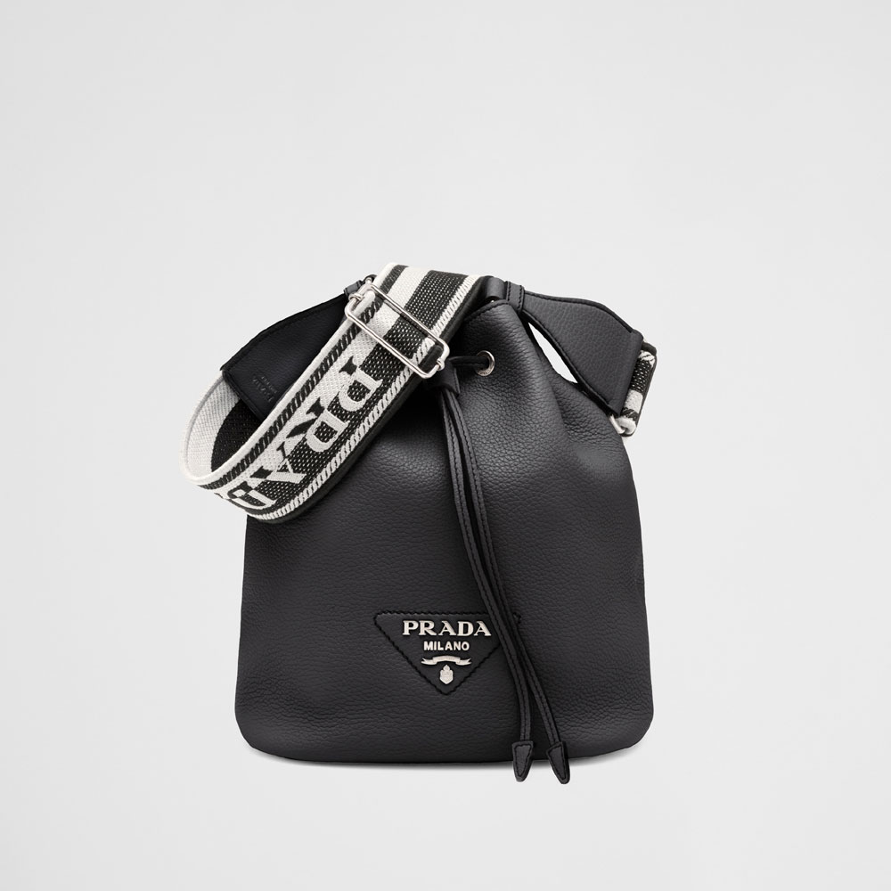 Prada Black Leather Bucket Bag 1BE060 2DKV F0002: Image 1