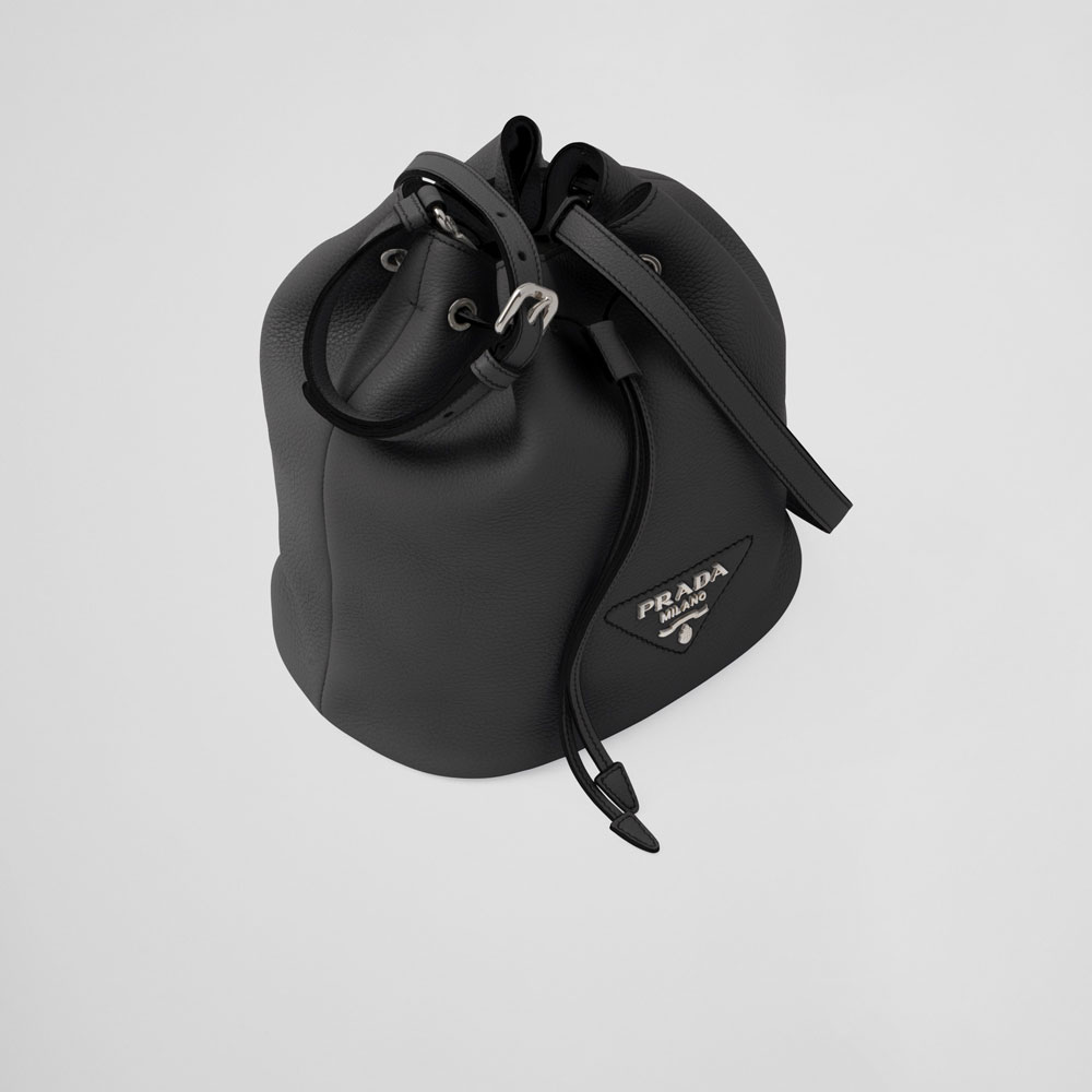 Prada Black Leather Bucket Bag 1BE060 2DKV F0002: Image 2