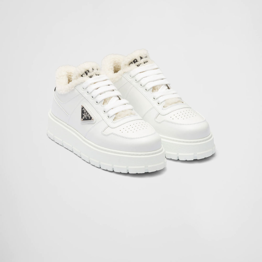 Prada White Leather shearling sneakers 1E947M 3LEN F0009: Image 1