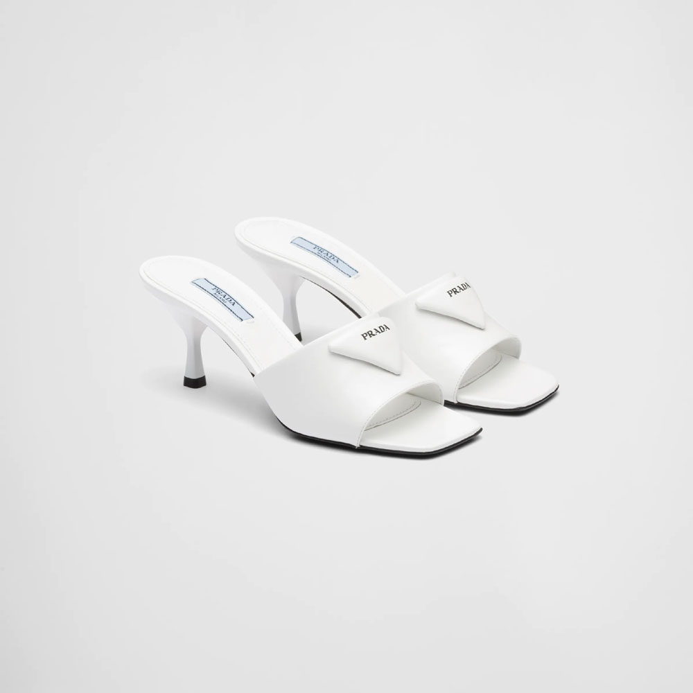 Prada White Brushed leather heeled slides 1XX590 055 F0009: Image 1