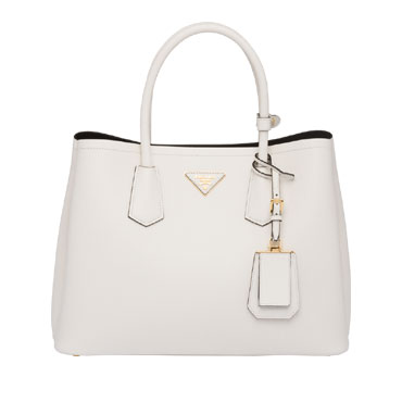 White black Medium Saffiano Double Prada Bag 1BG775 2A4A F0G3Z