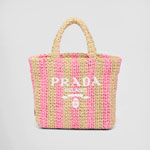 Prada Tan petal Pink Small raffia tote bag 1BG422 2A2T F0NJX