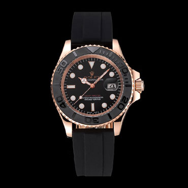 Rolex Yacht Master Black Dial And Bezel Everose Dial Oysterflex Bracelet RL6649