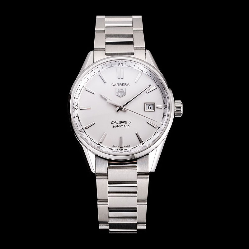 Swiss Tag Heuer Carrera Calibre 5 Silver Dial Stainless Steel Case And Bracelet TG6713: Image 1