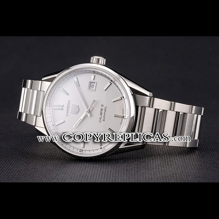 Swiss Tag Heuer Carrera Calibre 5 Silver Dial Stainless Steel Case And Bracelet TG6713: Image 2