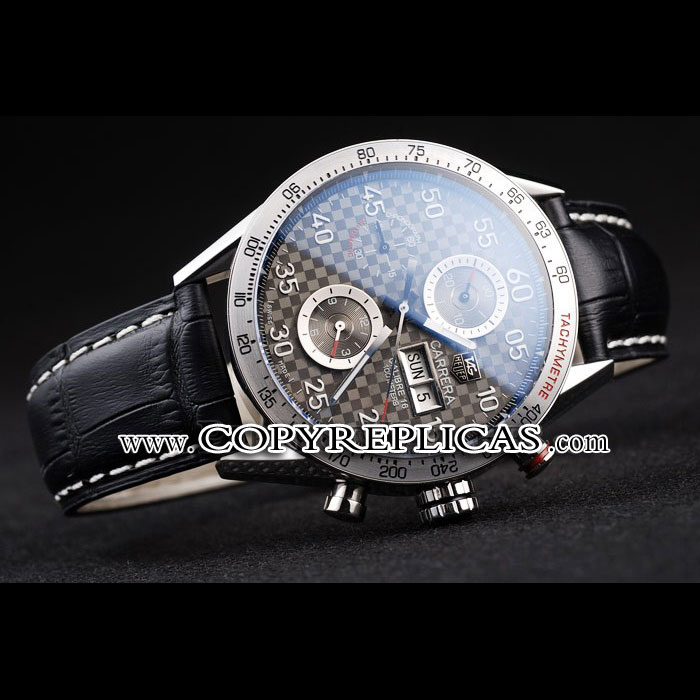 Tag Heuer Swiss Carrera Tachymeter Bezel Black Leather Strap Checkered Brown Dial TG6716: Image 2