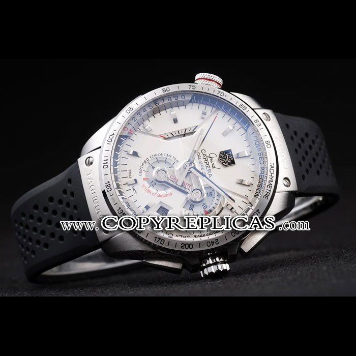 Tag Heuer Swiss Carrera Tachymeter Bezel Perforated Black Rubber Strap White Dial TG6727: Image 2