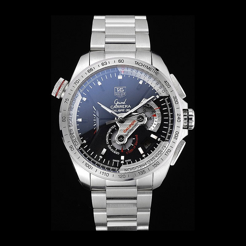 Tag Heuer Swiss Carrera Tachymeter Bezel Stainless Steel Black Dial TG6728: Image 1