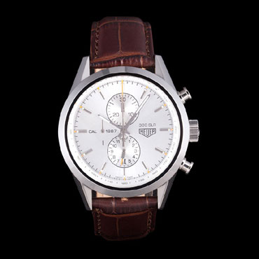 Tag Heuer SLR Brushed Stainless Steel Case Silver Dial Brown Leather Strap TG6656