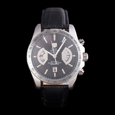 Tag Heuer Carrera Tachymeter Bezel Black Dial Black Leather Strap TG6659