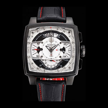 Tag Heuer Monaco Black-Red Perforated Leather Strap White Dial TG6688