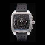 Tag Heuer Monaco Mikrograph Black Leather Strap Black Dial TG6666