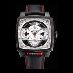 Tag Heuer Monaco Black-Red Perforated Leather Strap White Dial TG6688