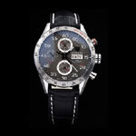 Tag Heuer Swiss Carrera Tachymeter Bezel Black Leather Strap Checkered Brown Dial TG6716