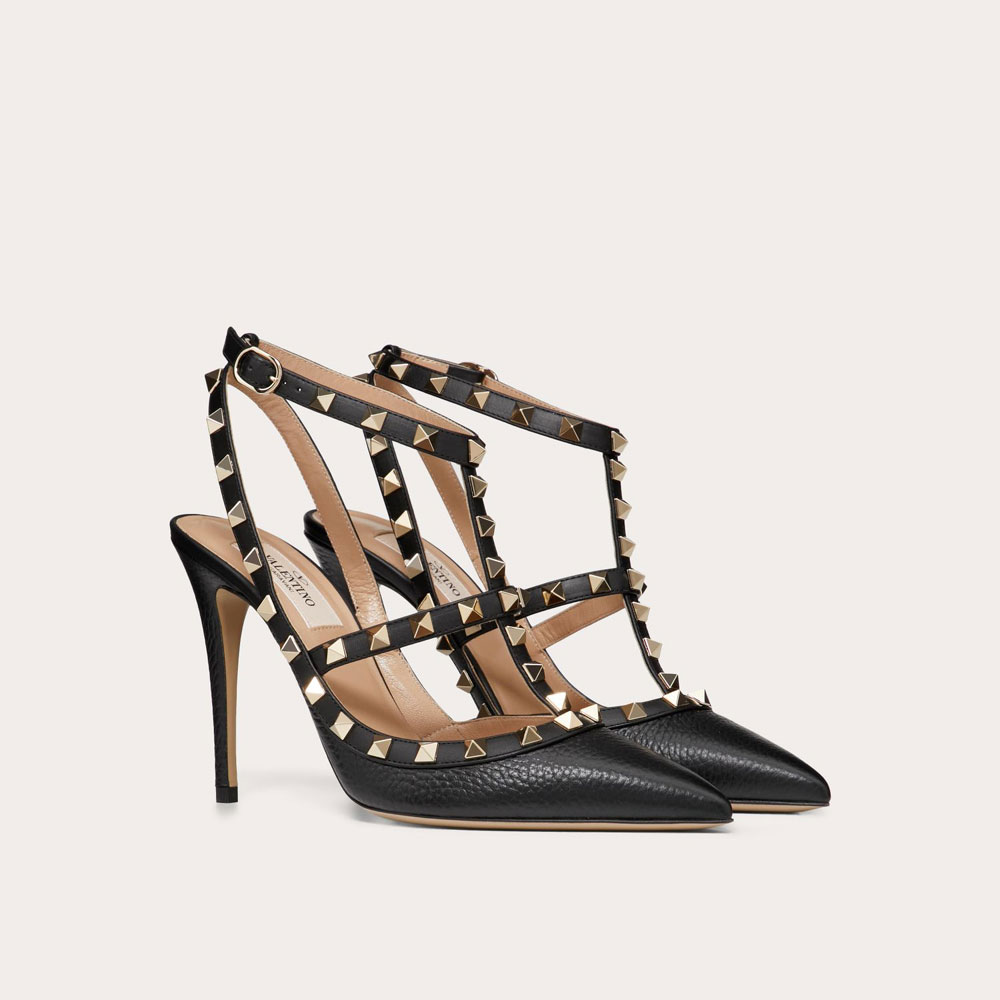 Valentino Rockstud Grainy Leather Ankle Strap Pump 5W2S0393VCE 0NO: Image 1