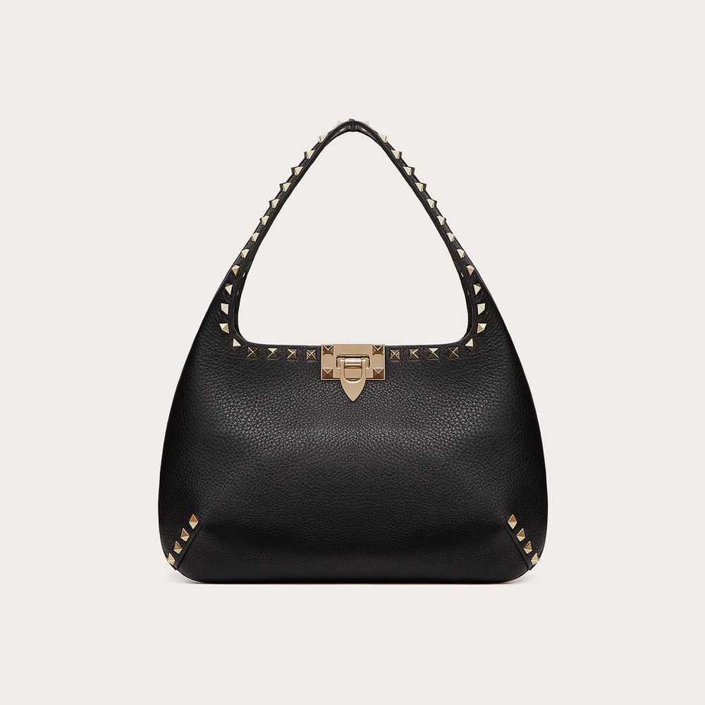 Valentino Small Rockstud Grainy Calfskin Hobo Bag VW2B0I25VSF0NO: Image 1