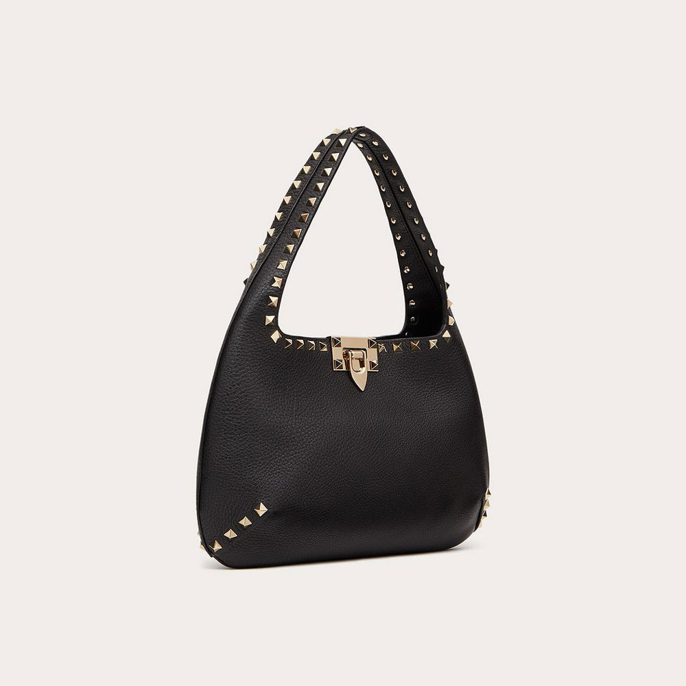 Valentino Small Rockstud Grainy Calfskin Hobo Bag VW2B0I25VSF0NO: Image 2