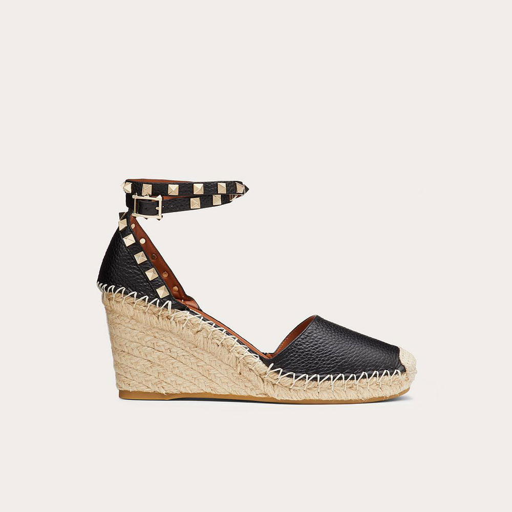 Valentino Rockstud Double Grainy Calfskin Leather Wedge Espadrille VW2S0780VTON02: Image 1